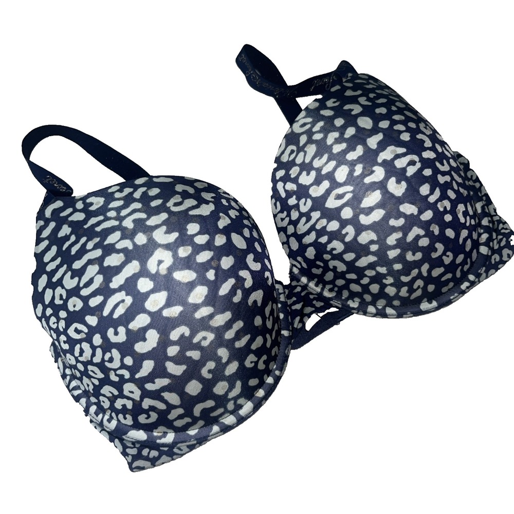 Victoria Secret T-Shirt Push-Up Bra Womens 36DD Navy Leopard Print Lingerie
